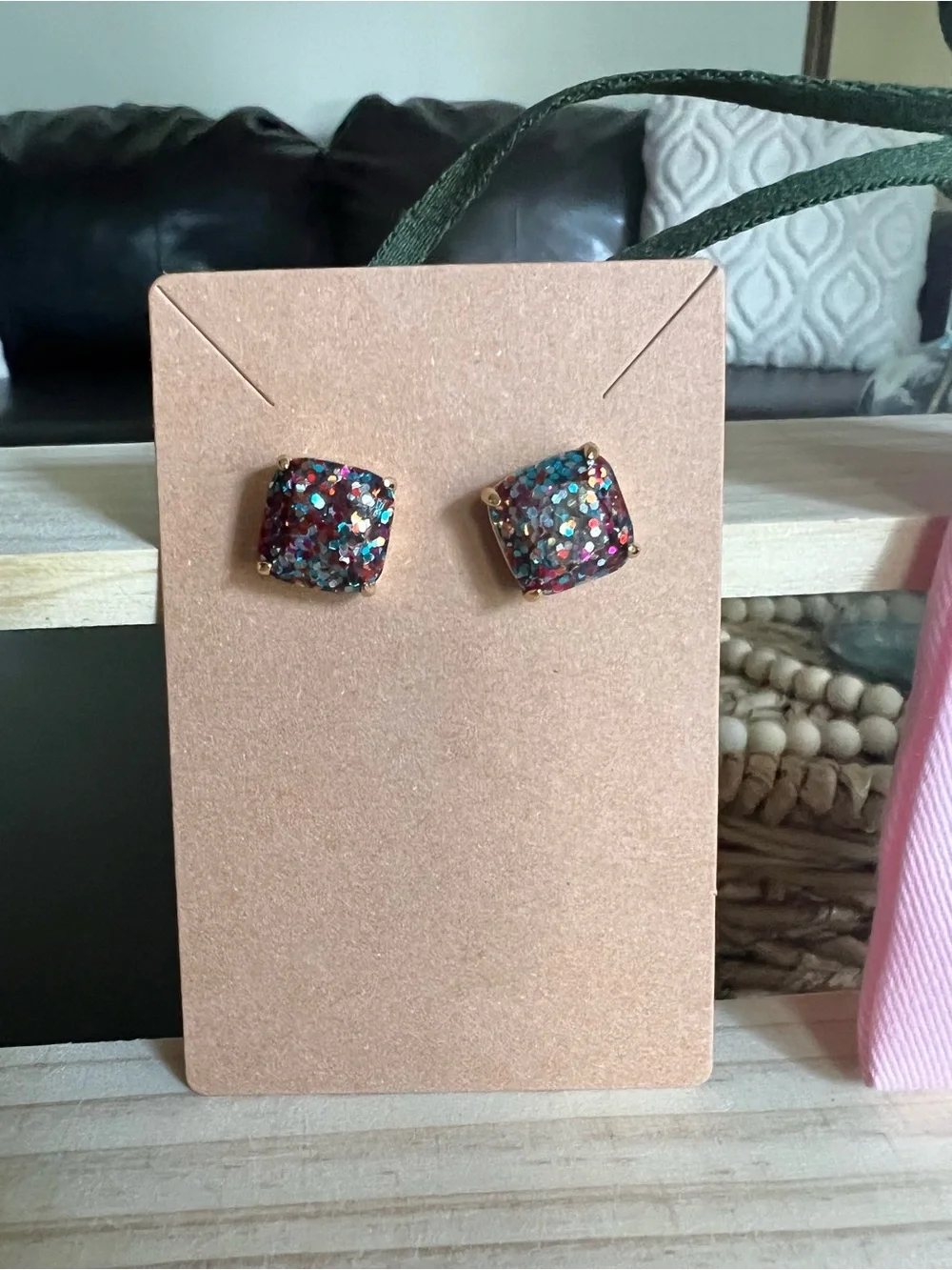 kate spade Multicolor Glitter Square Stud Earrings♠️